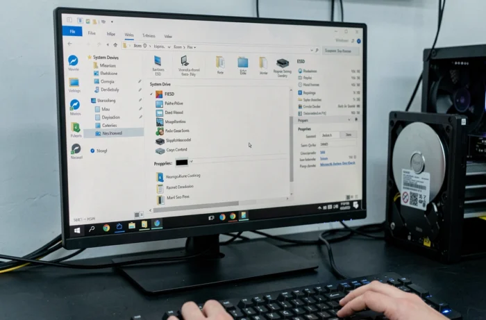 Écran d'ordinateur affichant le dossier ESD dans l'explorateur de fichiers Windows 10 sur un poste de travail informatique