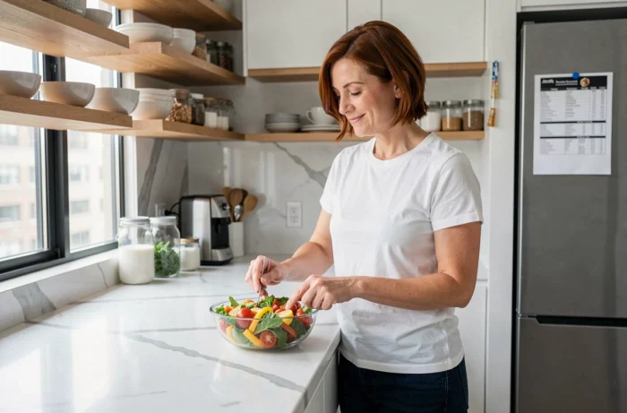 Femme adoptant de saines habitudes alimentaires après un programme d'hypnose pour maigrir