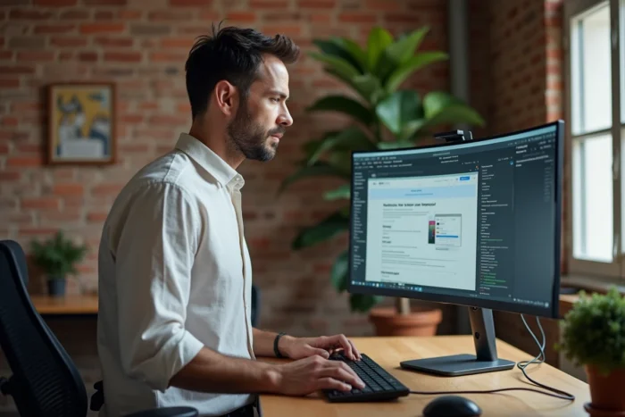 Homme travaillant depuis son bureau à domicile grâce à une connexion internet haut débit exclusive