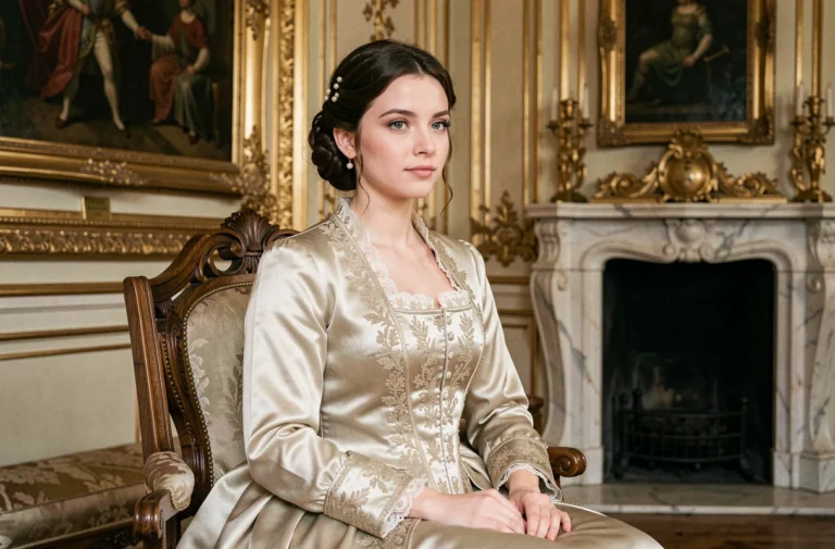 Portrait d'une jeune aristocrate autrichienne en robe de cour du XIXe siècle dans un salon palatial viennois, évoquant Marie-Valérie d'Autriche, fille de l'impératrice Sissi